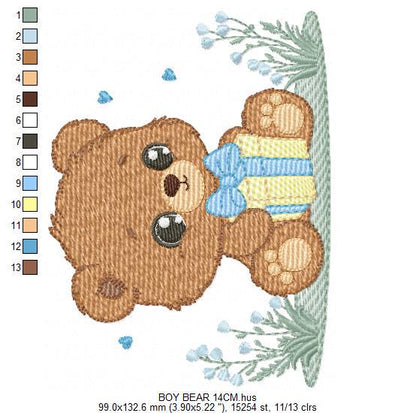 Birthday Teddy Bear embroidery designs - Baby boy Bear with gift machine embroidery pattern - Cute Teddy Bear file - Instant download pes