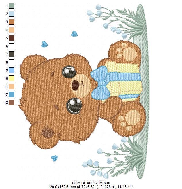 Birthday Teddy Bear embroidery designs - Baby boy Bear with gift machine embroidery pattern - Cute Teddy Bear file - Instant download pes