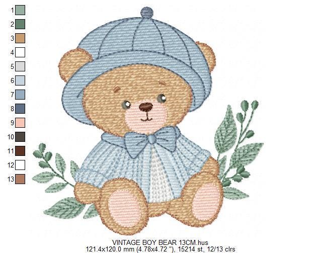 Teddy Bear embroidery designs - Baby boy toy machine embroidery pattern - Cute Bear with cap file - Instant digital download pes jef dst hus