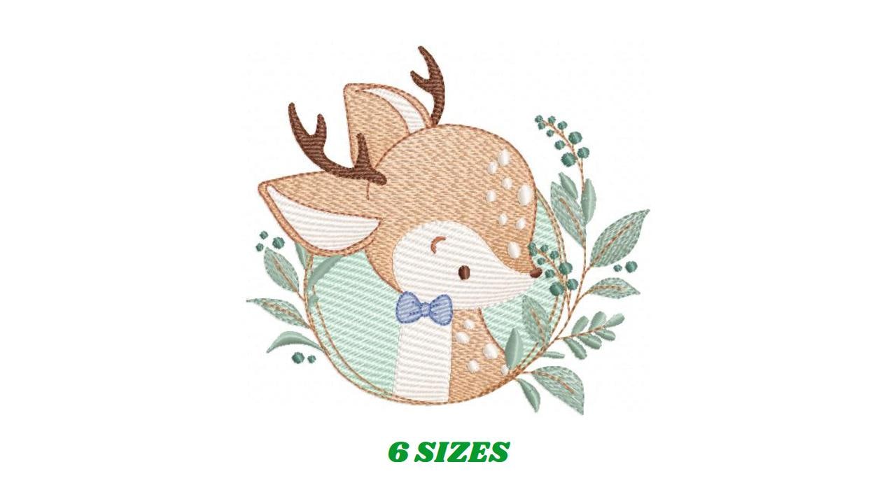 Deer embroidery design - Woodland animal with laurel frame machine embroidery pattern - Baby boy file - Instant digital download pes jef dst