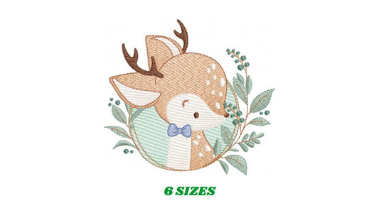 Deer embroidery design - Woodland animal with laurel frame machine embroidery pattern - Baby boy file - Instant digital download pes jef dst