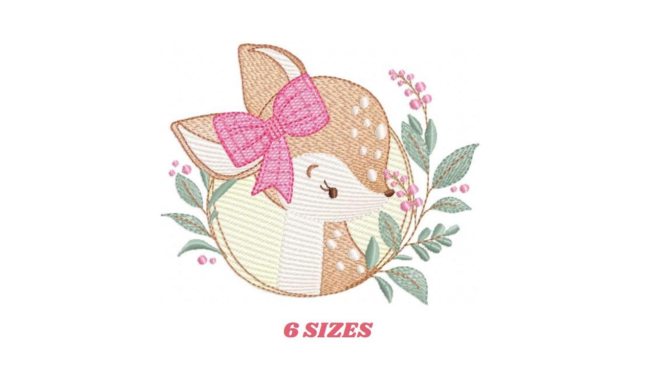 Deer embroidery design - Woodland animal with laurel frame machine embroidery pattern - Baby girl file - Instant digital download pes jef