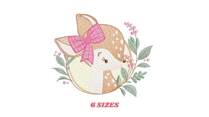 Deer embroidery design - Woodland animal with laurel frame machine embroidery pattern - Baby girl file - Instant digital download pes jef