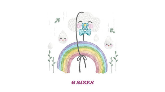 Baby Cloud with pacifier embroidery design - Rainbow machine embroidery pattern - Sky with rain drops file - Instant download pes jef dst