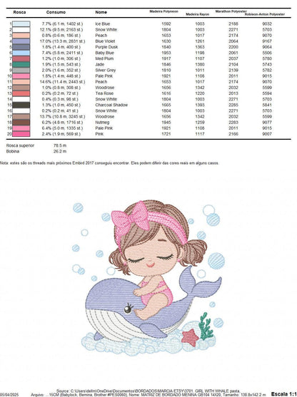Whale embroidery designs - Diver Swiming Girl machine embroidery pattern - Ocean coral sea algae animal file - Instant download pes jef dst