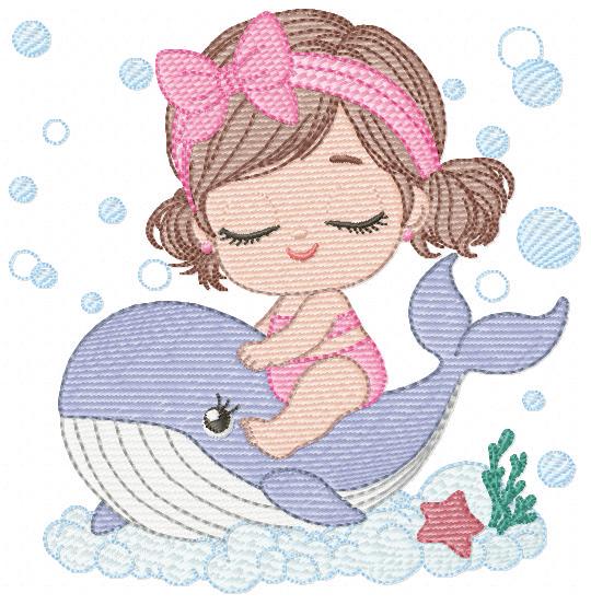 Whale embroidery designs - Diver Swiming Girl machine embroidery pattern - Ocean coral sea algae animal file - Instant download pes jef dst