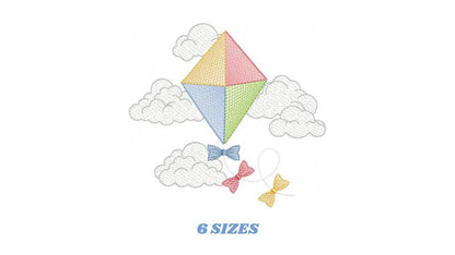 Kite embroidery designs - Baby Boy machine embroidery pattern - Kid toy file - Sky flying clouds - Instant digital download pes jef dst hus