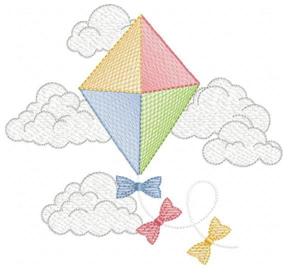 Kite embroidery designs - Baby Boy machine embroidery pattern - Kid toy file - Sky flying clouds - Instant digital download pes jef dst hus