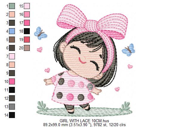 Girl embroidery designs - Baby girl with lace embroidery design machine embroidery pattern - Toddler file - Instant digital download pes jef