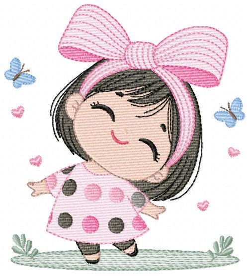 Girl embroidery designs - Baby girl with lace embroidery design machine embroidery pattern - Toddler file - Instant digital download pes jef