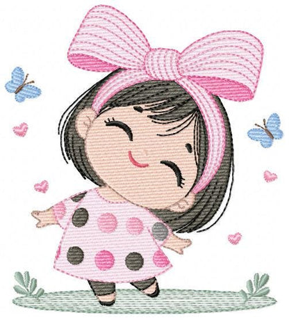 Girl embroidery designs - Baby girl with lace embroidery design machine embroidery pattern - Toddler file - Instant digital download pes jef