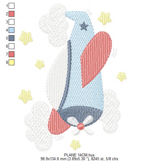 Plane embroidery designs - Airplane with clouds and stars machine embroidery pattern - Vehicle Sky Baby boy file - Instant download pes jef