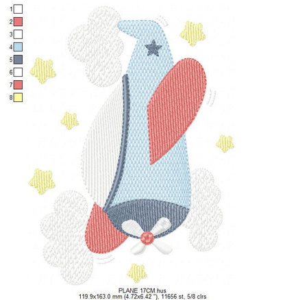 Plane embroidery designs - Airplane with clouds and stars machine embroidery pattern - Vehicle Sky Baby boy file - Instant download pes jef