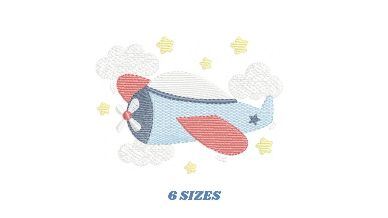 Plane embroidery designs - Airplane with clouds and stars machine embroidery pattern - Vehicle Sky Baby boy file - Instant download pes jef