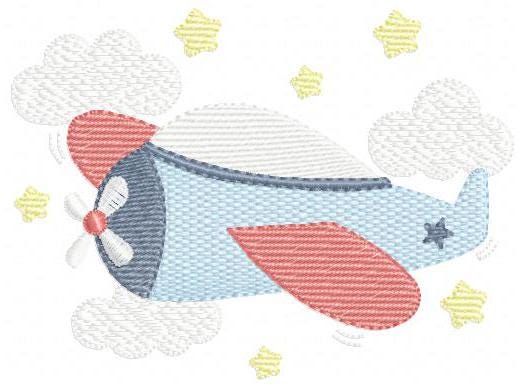 Plane embroidery designs - Airplane with clouds and stars machine embroidery pattern - Vehicle Sky Baby boy file - Instant download pes jef
