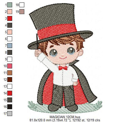 Magician embroidery designs - Circus presenter with top hat and coat machine embroidery pattern - Baby Boy file - Instant digital download