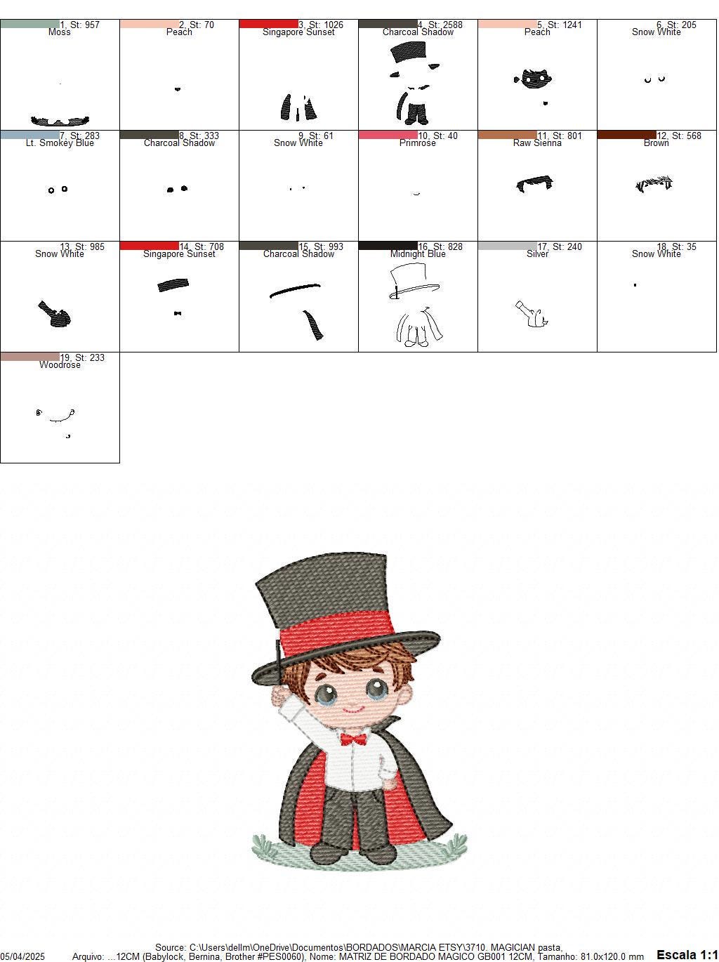 Magician embroidery designs - Circus presenter with top hat and coat machine embroidery pattern - Baby Boy file - Instant digital download