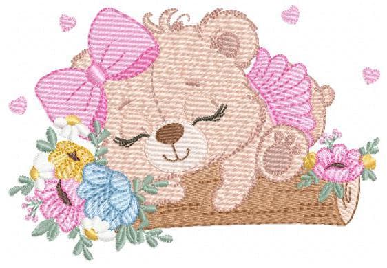Teddy Bear embroidery designs - Baby girl Bear machine embroidery pattern - Bear with flowers file - Instant digital download pes jef dst