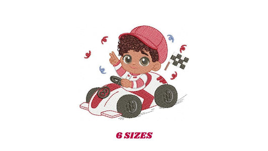Baby Boy with F1 car embroidery designs - Toddler playing machine embroidery pattern - Boy with cap - Instant digital download pes jef dst