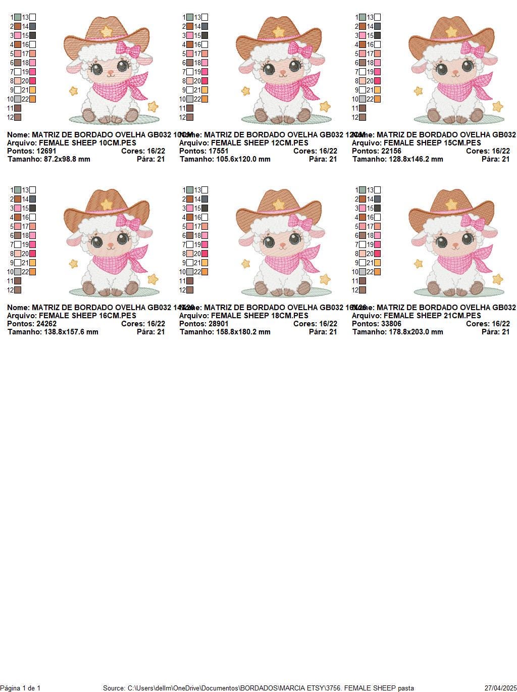 Sheep embroidery design - Cowgirl Lamb machine embroidery pattern - Baby girl Sheep with cowboy hat file - Instant digital download pes jef