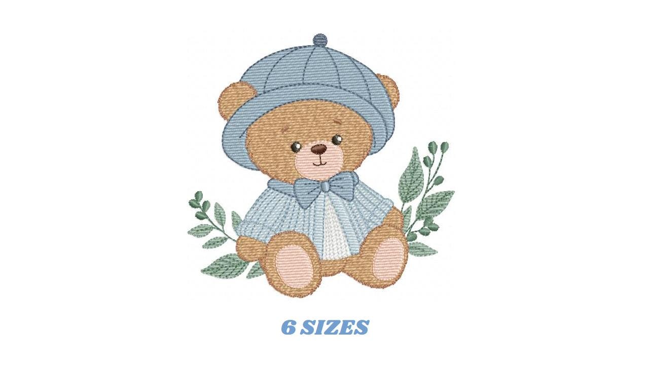Teddy Bear embroidery designs - Baby boy toy machine embroidery pattern - Cute Bear with cap file - Instant digital download pes jef dst hus