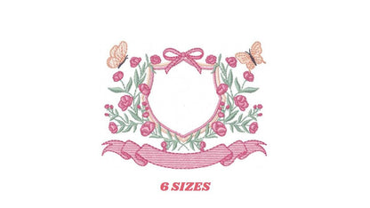 Flower Frame embroidery designs - Delicate Butterfly Monogram shape machine embroidery pattern -Floral Wreath - Instant download pes jef dst