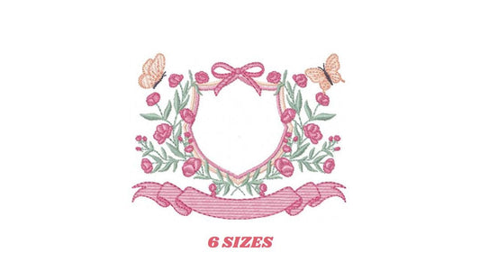 Flower Frame embroidery designs - Delicate Butterfly Monogram shape machine embroidery pattern -Floral Wreath - Instant download pes jef dst