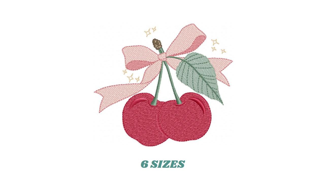Cherry embroidery designs - Fruit machine embroidery pattern - Kitchen Towel Cherries file - Instant digital download pes jef dst hus