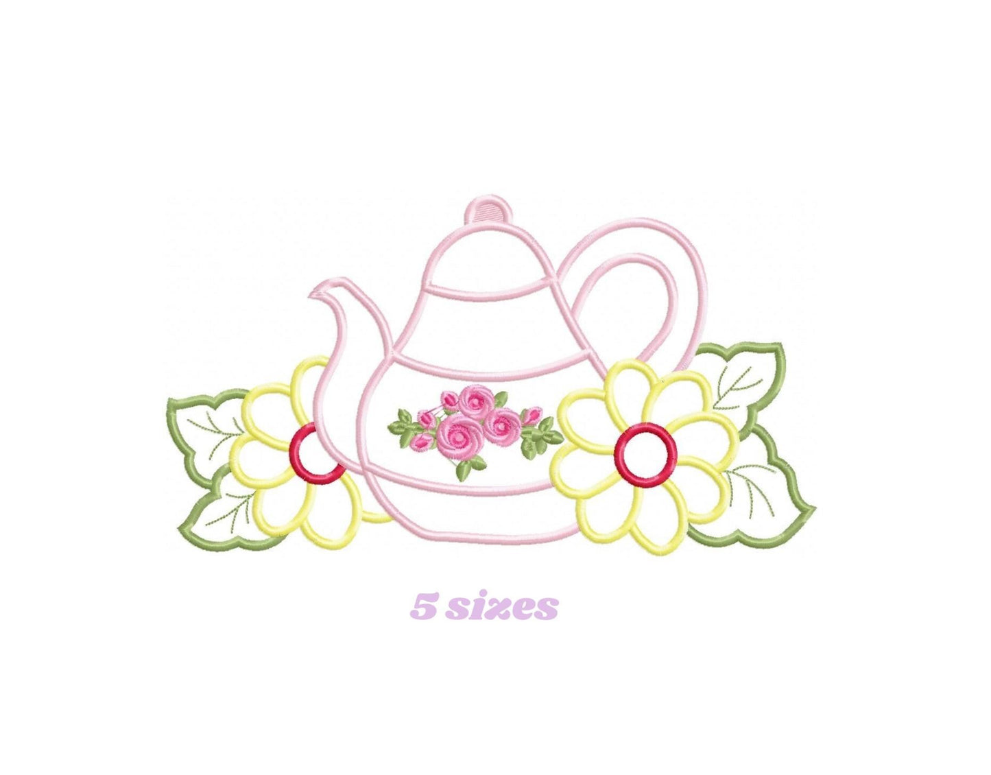 Teapot with flowers applique embroidery design - Kitchen Towel machine embroidery pattern - teakettle Boiler - Instant download pes jef dst