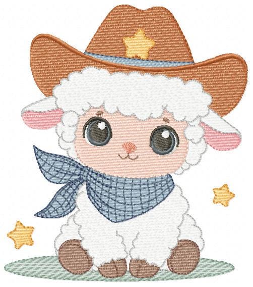 Male Sheep embroidery design - Lamb with cowboy hat machine embroidery pattern - Newborn Baby boy file - Instant download pes jef dst vp3