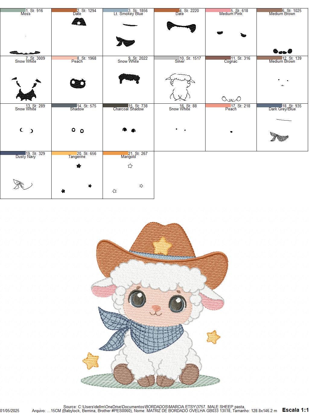 Male Sheep embroidery design - Lamb with cowboy hat machine embroidery pattern - Newborn Baby boy file - Instant download pes jef dst vp3