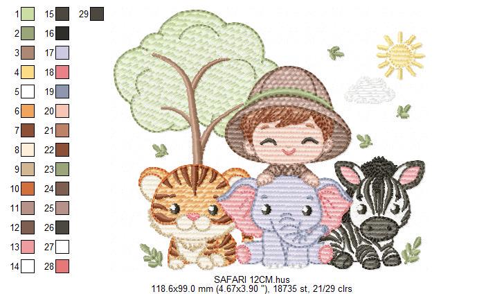 Safari Wild Animals embroidery designs - Elephant Zebra Tiger machine embroidery pattern - Baby Boy file - Instant download pes jef dst hus