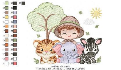 Safari Wild Animals embroidery designs - Elephant Zebra Tiger machine embroidery pattern - Baby Boy file - Instant download pes jef dst hus