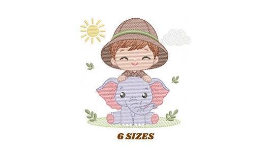 Baby Boy with elephant embroidery designs - Safari wild Animals machine embroidery pattern - Baby Boy Safari Explorer - Instant download pes