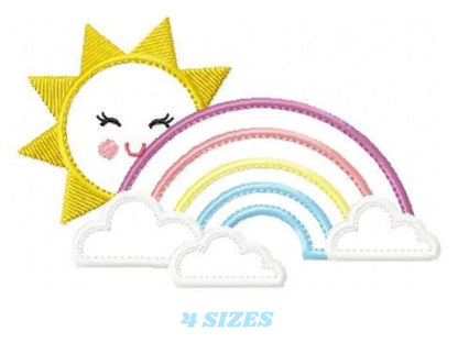 Sun and rainbow embroidery design - Rainbow with clouds applique machine embroidery pattern - Baby girl file - Instant digital download pes