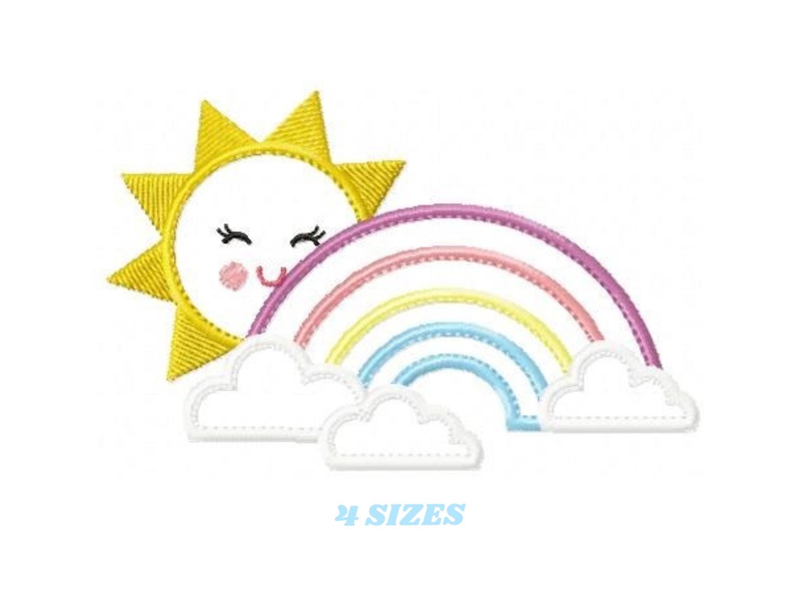 Sun and rainbow embroidery design - Rainbow with clouds applique machine embroidery pattern - Baby girl file - Instant digital download pes