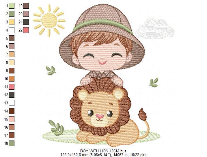 Baby Boy with lion embroidery designs - Safari wild Animals machine embroidery pattern - Baby Boy Safari Explorer - Instant download pes jef