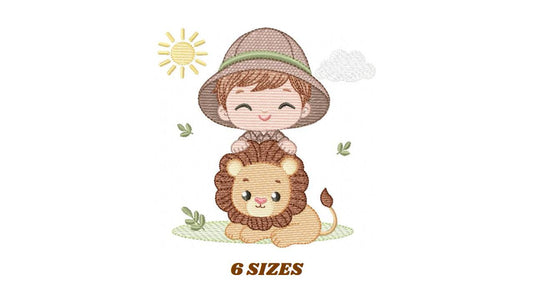 Baby Boy with lion embroidery designs - Safari wild Animals machine embroidery pattern - Baby Boy Safari Explorer - Instant download pes jef
