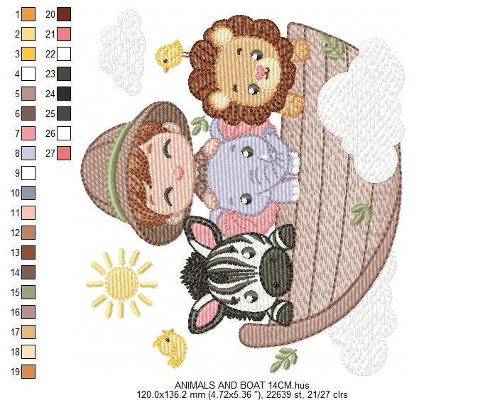 Safari Wild Animal embroidery designs - Elephant Zebra Lion in a boat machine embroidery pattern - Baby Boy Explorer file - Instant download