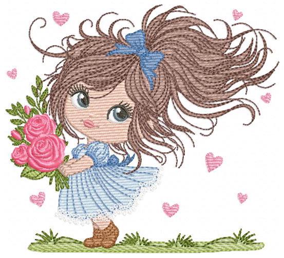 Girl with roses embroidery designs - Baby girl with long hair machine embroidery pattern - Toddler file - Instant digital download pes jef