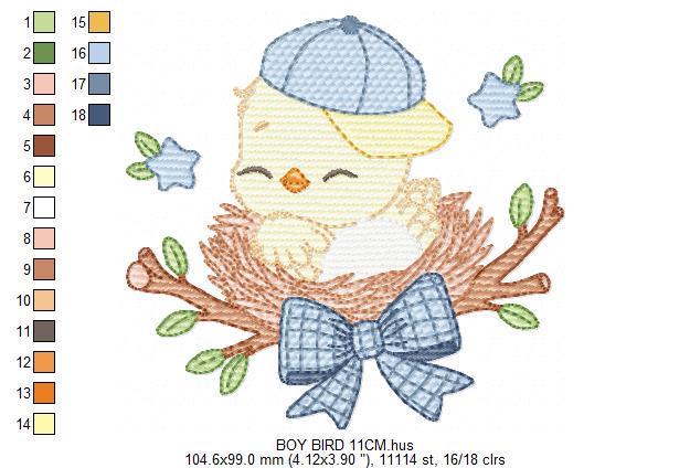 Bird embroidery designs - Baby boy bird with cap machine embroidery pattern - Spring Garden Nature - Instant download jef pes dst hus vp3
