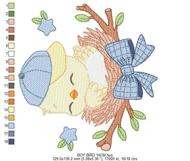 Bird embroidery designs - Baby boy bird with cap machine embroidery pattern - Spring Garden Nature - Instant download jef pes dst hus vp3