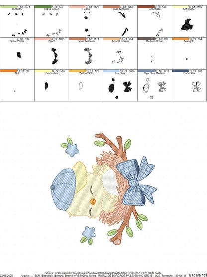 Bird embroidery designs - Baby boy bird with cap machine embroidery pattern - Spring Garden Nature - Instant download jef pes dst hus vp3
