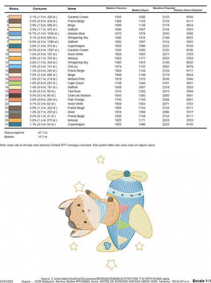 Airplane embroidery designs - Fox Pilot Aviator machine embroidery pattern - Baby Boy plane file - Instant digital download pes jef dst hus