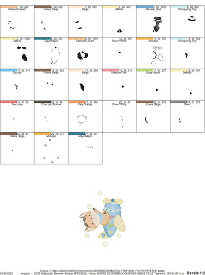 Airplane embroidery designs - Fox Pilot Aviator machine embroidery pattern - Baby Boy plane file - Instant digital download pes jef dst hus