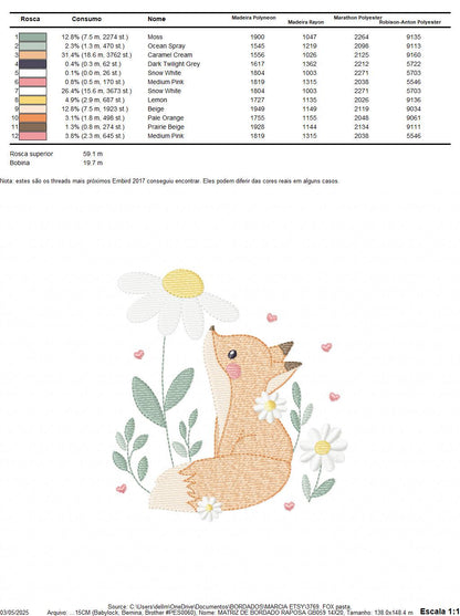 Fox with flowers embroidery designs - Woodland animal machine embroidery pattern - Baby girl and boy file - Instant download pes jef dst hus