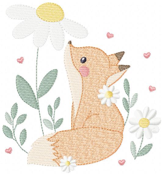 Fox with flowers embroidery designs - Woodland animal machine embroidery pattern - Baby girl and boy file - Instant download pes jef dst hus