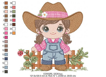Cowgirl embroidery designs - Cowboy with hat machine embroidery pattern - Baby Girl Farmer file - Instant digital download pes jef dst hus