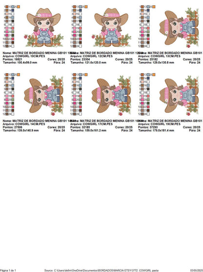 Cowgirl embroidery designs - Cowboy with hat machine embroidery pattern - Baby Girl Farmer file - Instant digital download pes jef dst hus