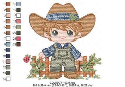 Cowboy embroidery design - Baby Boy with hat machine embroidery pattern - Wrangler Farmer file - Horse rancher buckaroo - Instant download